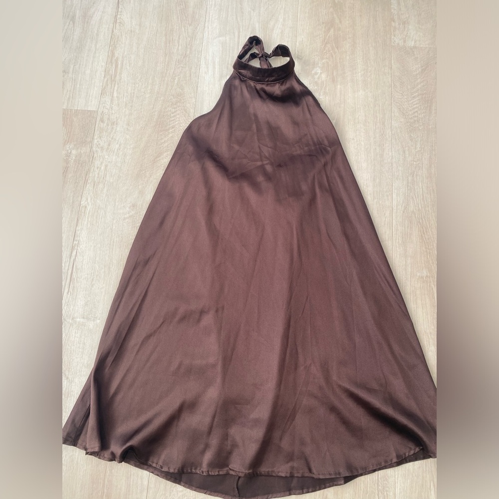 Brown Satin Halter Mini Dress Size 10